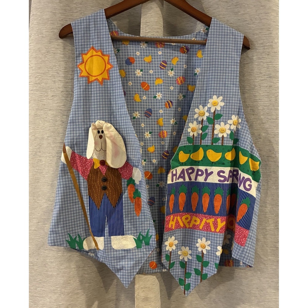 Vintage Homemade Easter /‎ Spring Vest 1990's OSFA Embellished Reversible